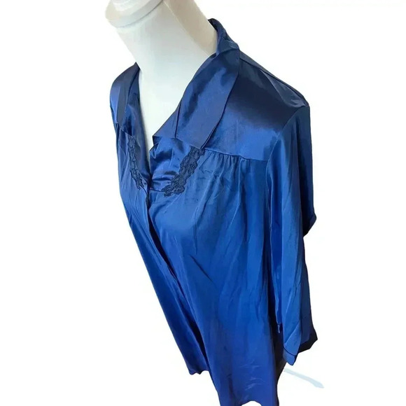 VANITY FAIR VINTAGE blue sheer button up pajama gown size medium - Picture 5 of 7